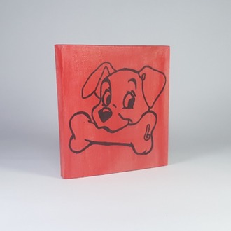 Köpek ve Kemik..El Yapımı Masif Ahşap Duvar Süsü - 15x15 cm
