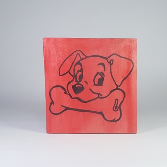 Köpek ve Kemik..El Yapımı Masif Ahşap Duvar Süsü - 15x15 cm