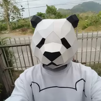 Evde Kendi Maskeni Yap: 3D Panda Maskesi Şablonu- PDF (yazdır, kes, yapıştır, boya)