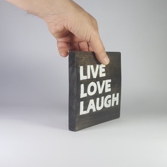 El Yapımı Masif Ahşap Duvar Süsü - 15x15 cm (Live-Love_Laugh)