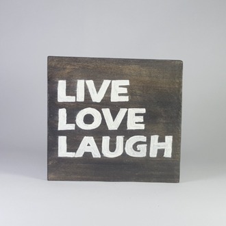 El Yapımı Masif Ahşap Duvar Süsü - 15x15 cm (Live-Love_Laugh)