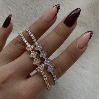 Özel Seri | Yonca Model Pembe Taşlı Su Yolu Bileklik
