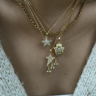 Oval Taşlı Hamsa (Fatma Ana El) Çelik Kolye