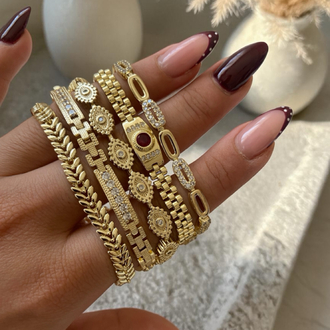 Özel Seri | 14K Vintage Ortası Bordo Taşlı Kordon Model Bileklik