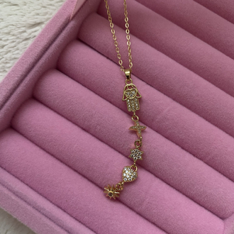 Çoklu Charm Hamsa (Fatma Ana Eli) Model Çelik Y Kolye