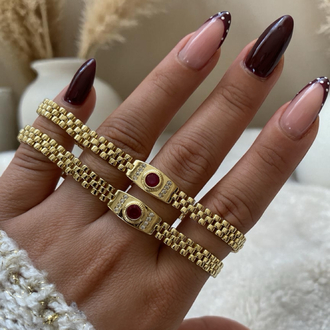 Özel Seri | 14K Vintage Ortası Bordo Taşlı Kordon Model Bileklik