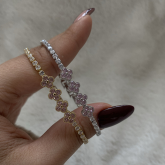 Özel Seri | Yonca Model Pembe Taşlı Su Yolu Bileklik