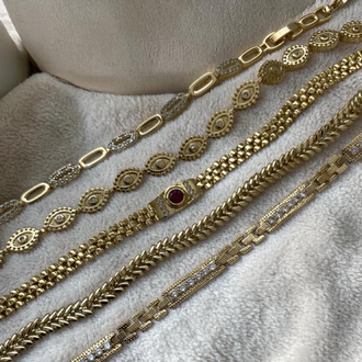 Özel Seri | 14K Vintage Ortası Bordo Taşlı Kordon Model Bileklik