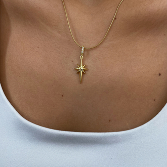 Minimal Kuzey Yıldızı Gold Çelik Kolye (Yılan Model Zincir) 