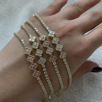 Özel Seri | Yonca Model Pembe Taşlı Su Yolu Bileklik