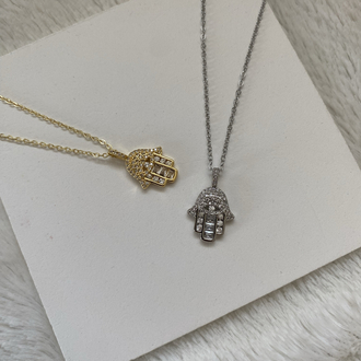 Zirkon Taşlı Fatma Ana (Hamsa) Çelik Kolye