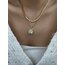 Pearl Vintage İnci Çiçekli Kare Çerçeve Çelik Kolye
