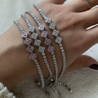 Özel Seri | Yonca Model Pembe Taşlı Su Yolu Bileklik