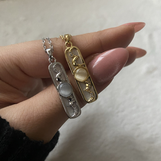 Ay Figür Çelik Opal Taşlı Kolye
