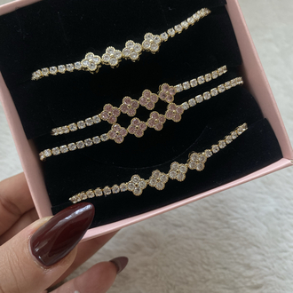 Özel Seri | Yonca Model Pembe Taşlı Su Yolu Bileklik