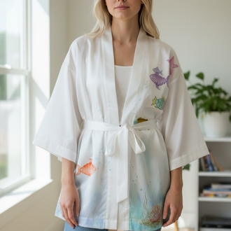 Kimono, hand-painted • Aqua