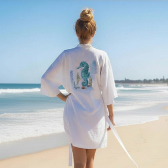 Kimono, hand-painted • Seahorse