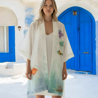 Kimono, hand-painted • Aqua