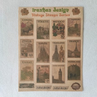 2'li Ülke & Hayvan Temalı Kraft Pul Sticker Seti