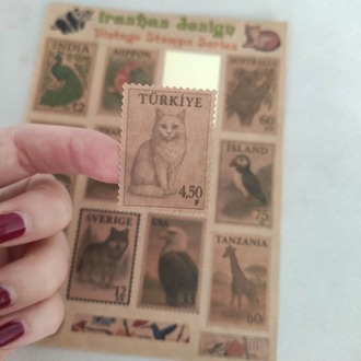 2'li Ülke & Hayvan Temalı Kraft Pul Sticker Seti