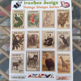 2'li Transparan Ülke & Hayvan Pul Sticker Seti