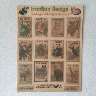 2'li Ülke & Hayvan Temalı Kraft Pul Sticker Seti