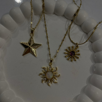 Doğal Taş Gold Kolye