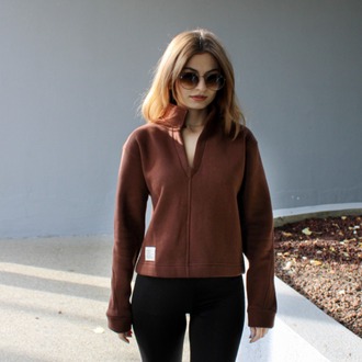 Kahverengi Bloom Crop Hakim Yaka Sweatshirt