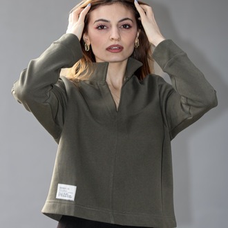 Haki Bloom Crop Hakim Yaka Sweatshirt