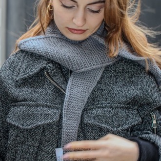 Örgü Gri Kruvasan Şal/ Knitted Croissant Wrap – Grey