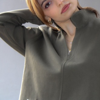 Haki Bloom Crop Hakim Yaka Sweatshirt