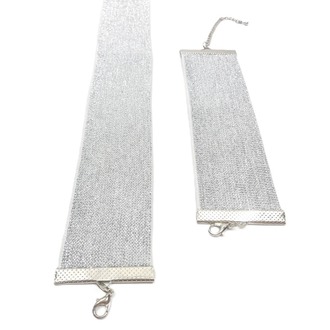 Gümüş Simli Elastik Choker ve Bileklik Seti - Eni 4 cm