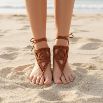 Boho Stil Barefoot Sandal – El Yapımı Tarçın Ayak Aksesuarı (Çift)