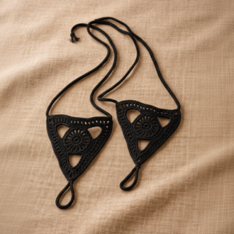 Boho Stil Barefoot Sandal – El Yapımı Siyah Ayak Aksesuarı (Çift)
