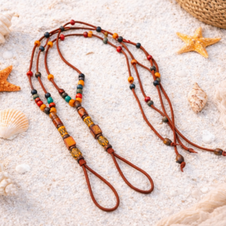 Süet Barefoot Sandal – Renkli Ahşap Boncuklu Çift Halhal