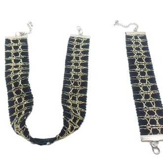 Altın İşlemeli Choker ve Bileklik Seti