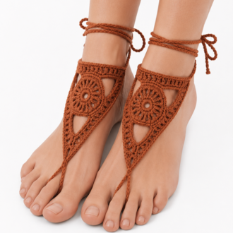 Boho Stil Barefoot Sandal – El Yapımı Tarçın Ayak Aksesuarı (Çift)