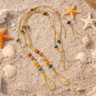 Bohem Barefoot Sandal – Renkli Ahşap Boncuklu Çift Halhal
