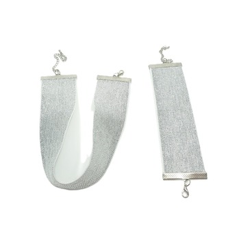 Gümüş Simli Elastik Choker ve Bileklik Seti - Eni 4 cm