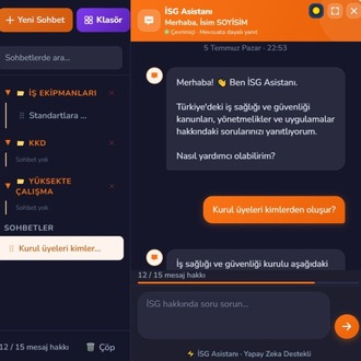 Yapay Zeka Destekli İSG Asistanı-200 Mesaj Hakkı