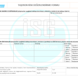 Taşeron Hizmeti Pratik Risk Değerlendirme Formu