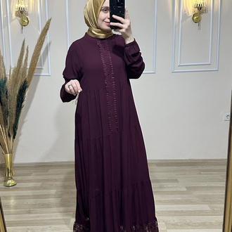 Güpür detaylı viskon elbise BORDO 