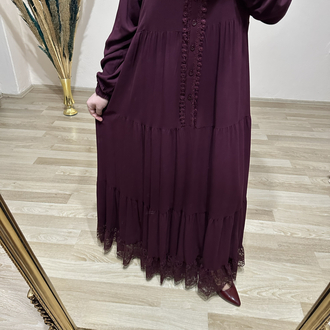 Güpür detaylı viskon elbise BORDO 