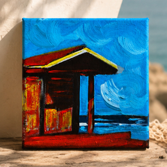küçük kulübe ve kumsal tablosu 15x15 cm akrilik