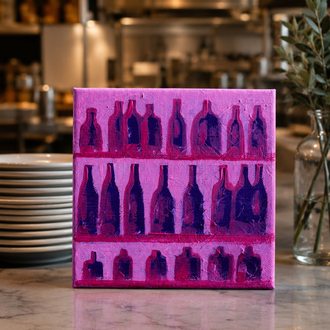 "bottles" küçük tablo, akrilik, 15x15 cm, original painting