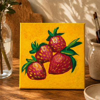 küçük çilek tablosu akrilik 15x15 cm