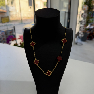 Bordo Yonca Detaylı Gold Kolye