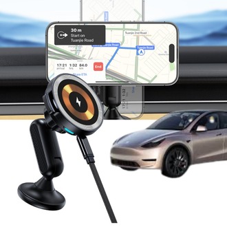 Tesla Model Y/Model 3 MagSafe Cep Telefonu Tutucu ve Kablosuz Şarj Edici, Mıknatıslı, Siyah Renk