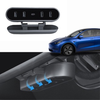Tesla Model Y / Model 3 Katlanır Orta Konsol USB Girişi Hızlı Şarj 4' lü Kablo Merkezi, Siyah