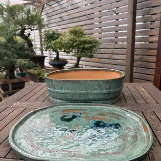 Büyük boy Altlıklı Sırlı Stoneware Bonsai Saksısı 45 cm
